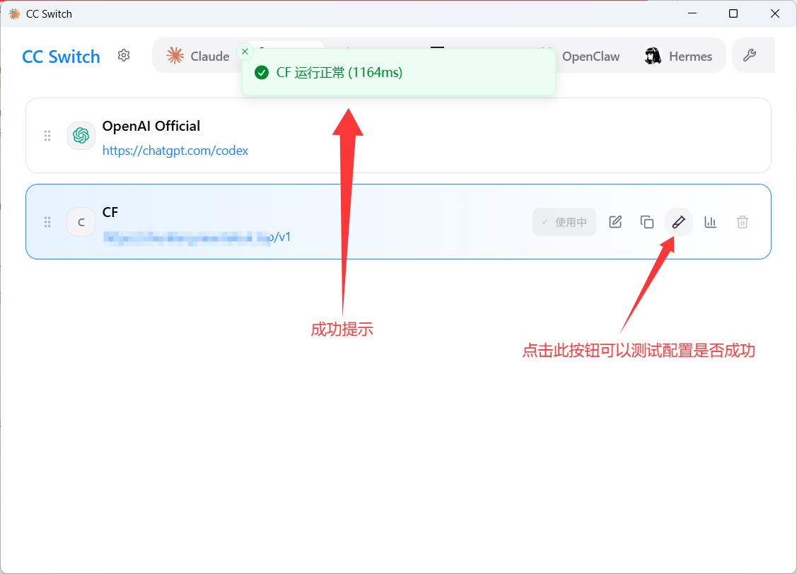 Codex 连接测试截图